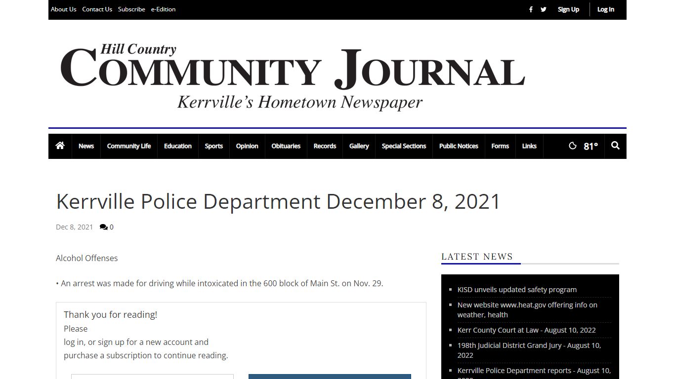 Kerrville Police Department December 8, 2021 | Records ...